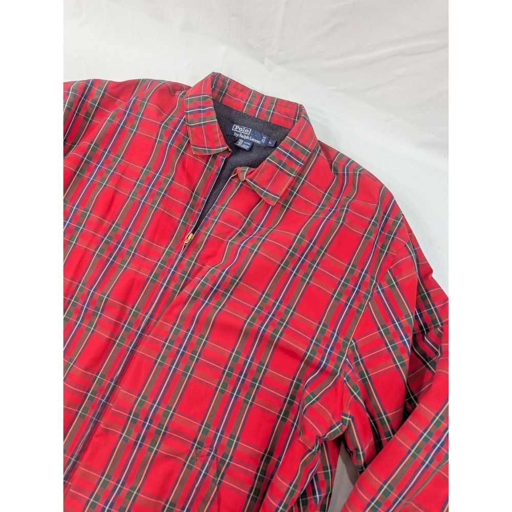Polo RL Full Zip Harrington Red Tartan Plaid Fleece Lined Jacket Loop Collar XL
